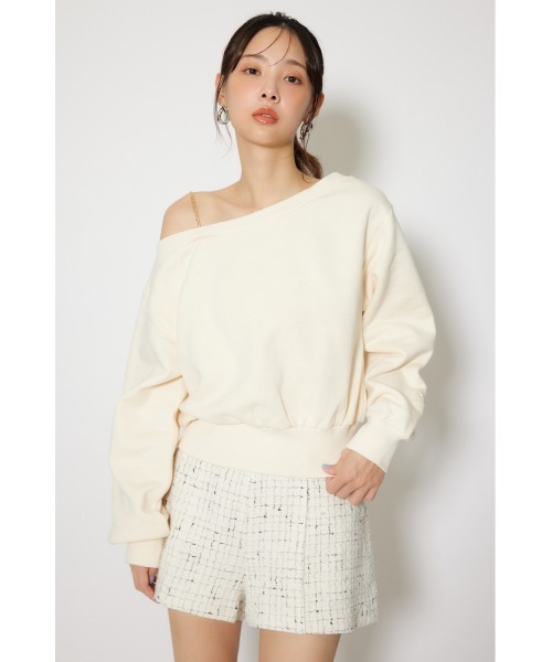 rienda（リエンダ）の「ワンショルダーボリュームスウェットトップス 春服 トレーナー（スウェット・レディース・ライトイエロー/ネイビー/ホワイト・FREE）」の7枚目の写真