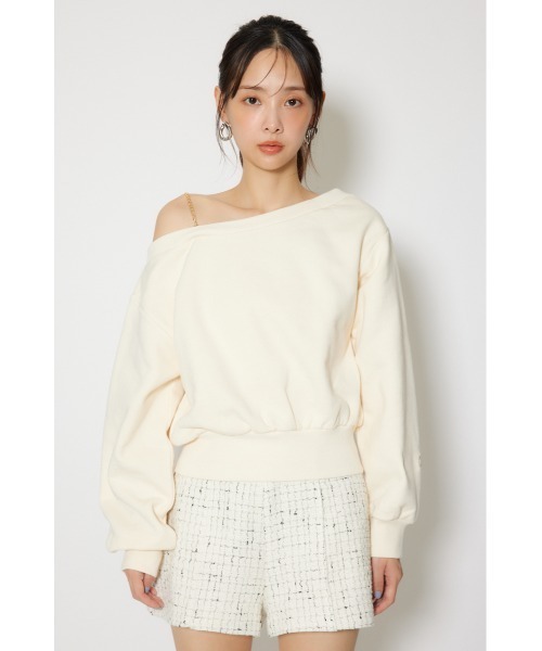 rienda（リエンダ）の「ワンショルダーボリュームスウェットトップス 春服 トレーナー（スウェット・レディース・ライトイエロー/ネイビー/ホワイト・FREE）」の12枚目の写真