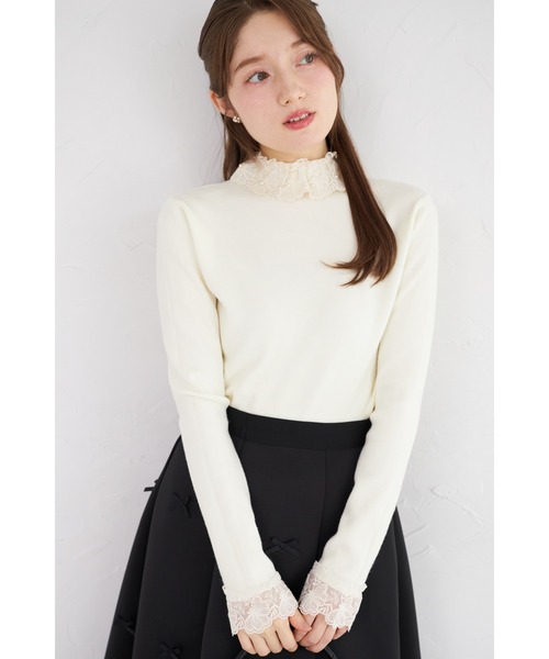 tocco closet(トッコ クローゼット)の「【ZOZO限定】レースプチハイネックリブニットトップス(ニット/セーター・レディース・アイボリー/ブラック/ライトブルー/グレー・M)」の2枚目の写真