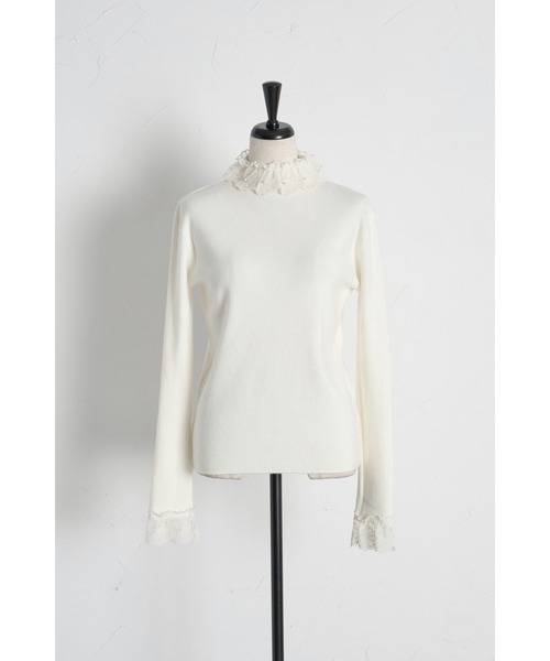 tocco closet(トッコ クローゼット)の「【ZOZO限定】レースプチハイネックリブニットトップス(ニット/セーター・レディース・アイボリー/ブラック/ライトブルー/グレー・M)」の5枚目の写真