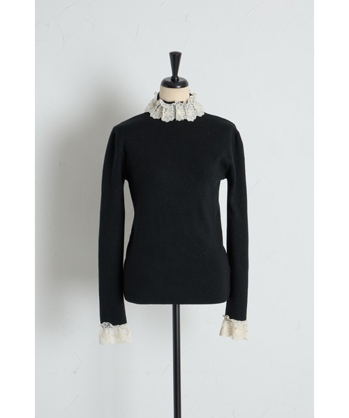 tocco closet(トッコ クローゼット)の「【ZOZO限定】レースプチハイネックリブニットトップス(ニット/セーター・レディース・アイボリー/ブラック/ライトブルー/グレー・M)」の7枚目の写真