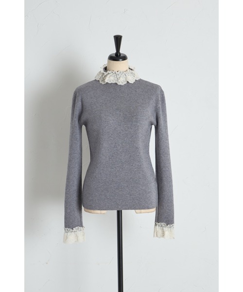 tocco closet(トッコ クローゼット)の「【ZOZO限定】レースプチハイネックリブニットトップス(ニット/セーター・レディース・アイボリー/ブラック/ライトブルー/グレー・M)」の8枚目の写真