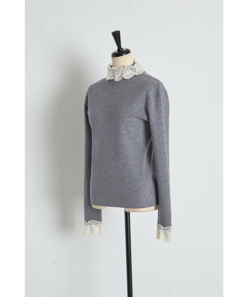 tocco closet(トッコ クローゼット)の「【ZOZO限定】レースプチハイネックリブニットトップス(ニット/セーター・レディース・アイボリー/ブラック/ライトブルー/グレー・M)」の9枚目の写真