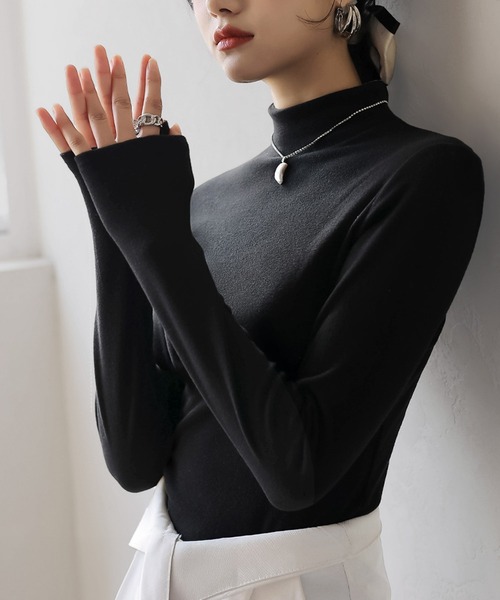 blackdia ocean（ブラックダイヤオーシャン）の「blackdia ocean マイクロフリース モックネック カットソー（Tシャツ/カットソー・レディース・ライトブラウン/アイボリー/ブラック/ダークグレー/ダークブラウン・MEDIUM/SMALL）」の6枚目の写真