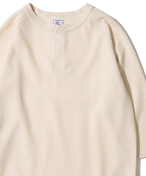 JEMORGAN（ジェーイーモーガン）の「【JEMORGAN / ジェイモーガン】ワッフル ヘンリーネック 7分袖 ラグランTシャツ / サーマル カットソー（Tシャツ/カットソー・メンズ・ブラック/ホワイト/ナチュラル/杢グレー・LARGE/MEDIUM/X-LARGE）」の4枚目の写真