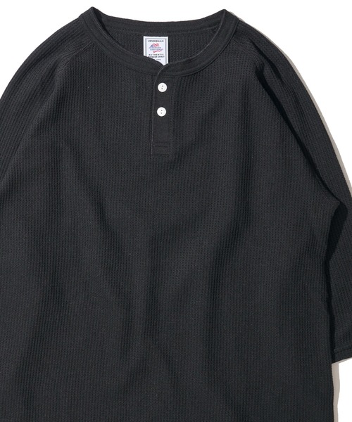 JEMORGAN（ジェーイーモーガン）の「【JEMORGAN / ジェイモーガン】ワッフル ヘンリーネック 7分袖 ラグランTシャツ / サーマル カットソー（Tシャツ/カットソー・メンズ・ブラック/ホワイト/ナチュラル/杢グレー・LARGE/MEDIUM/X-LARGE）」の2枚目の写真