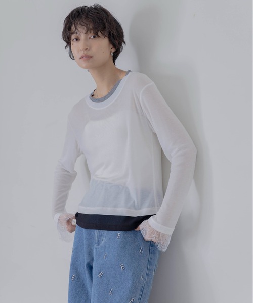 Eimee Law(エイミーロウ)の「レースカフスレイヤードライクトップス(Tシャツ/カットソー・レディース・オフホワイト/ミント/ブラック/ライトグレー・FREE)」の7枚目の写真