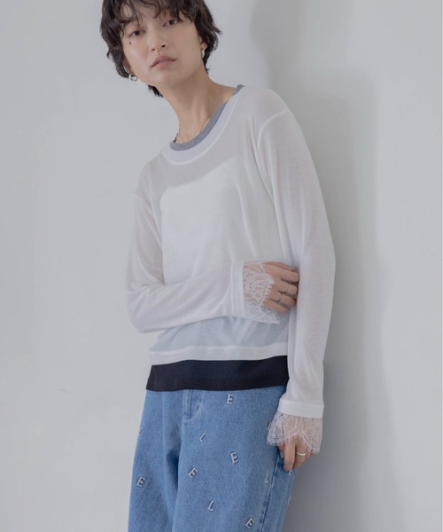Eimee Law(エイミーロウ)の「レースカフスレイヤードライクトップス(Tシャツ/カットソー・レディース・オフホワイト/ミント/ブラック/ライトグレー・FREE)」の8枚目の写真