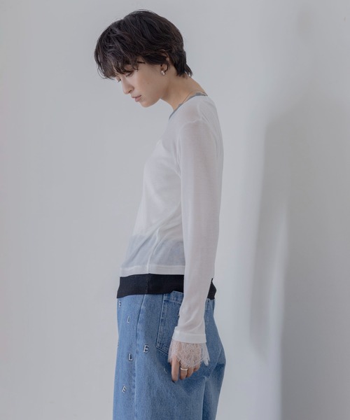 Eimee Law(エイミーロウ)の「レースカフスレイヤードライクトップス(Tシャツ/カットソー・レディース・オフホワイト/ミント/ブラック/ライトグレー・FREE)」の9枚目の写真