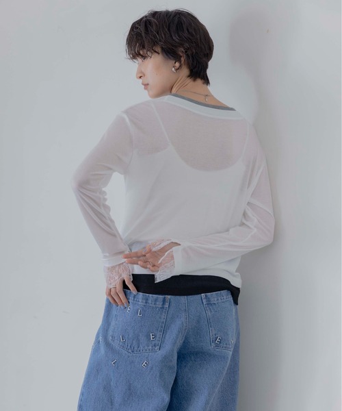 Eimee Law(エイミーロウ)の「レースカフスレイヤードライクトップス(Tシャツ/カットソー・レディース・オフホワイト/ミント/ブラック/ライトグレー・FREE)」の10枚目の写真