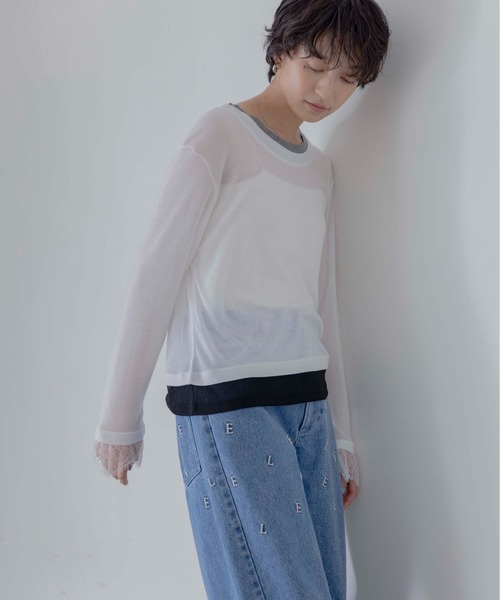 Eimee Law(エイミーロウ)の「レースカフスレイヤードライクトップス(Tシャツ/カットソー・レディース・オフホワイト/ミント/ブラック/ライトグレー・FREE)」の11枚目の写真