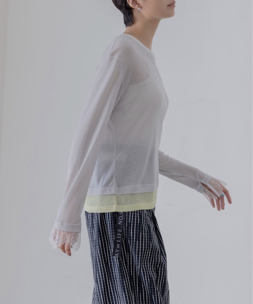 Eimee Law(エイミーロウ)の「レースカフスレイヤードライクトップス(Tシャツ/カットソー・レディース・オフホワイト/ミント/ブラック/ライトグレー・FREE)」の18枚目の写真