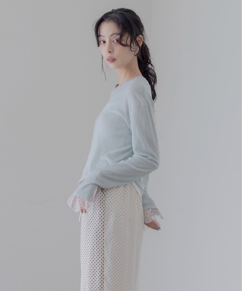 レースカフスレイヤードライクトップス（Tシャツ/カットソー）｜Eimee