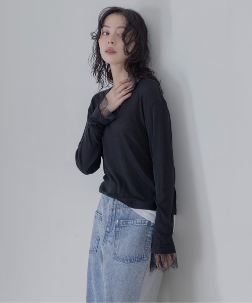 レースカフスレイヤードライクトップス（Tシャツ/カットソー）｜Eimee