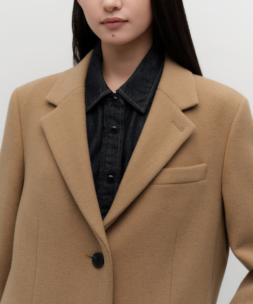 MUSINSA STANDARD WOMAN（ムシンサスタンダードウーマン）の「ウィメンズカシミヤブレンドチェスターフィールドコート[キャメル]（チェスターコート・レディース・その他・SMALL/MEDIUM/LARGE/X-SMALL）」の4枚目の写真