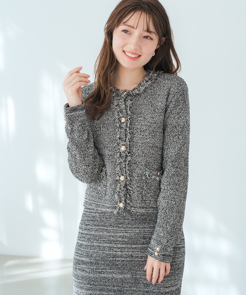 MISCH MASCH（ミッシュマッシュ）の「2026春夏新作 ツイード編みフリンジニットジャケット（カーディガン/ボレロ・レディース・ベージュ/ブラック・ﾌﾘ-）」の4枚目の写真