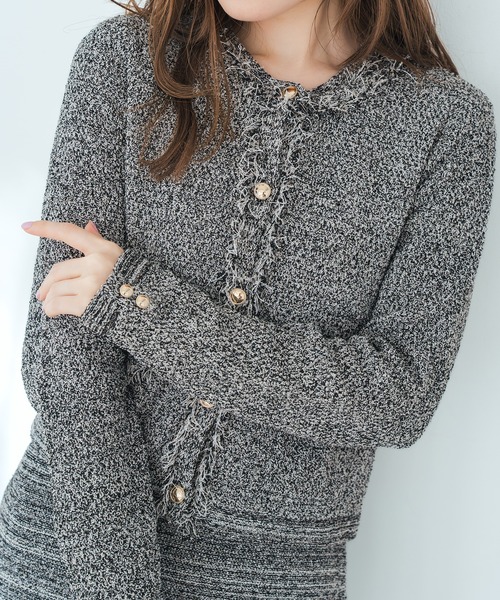 MISCH MASCH（ミッシュマッシュ）の「2026春夏新作 ツイード編みフリンジニットジャケット（カーディガン/ボレロ・レディース・ベージュ/ブラック・ﾌﾘ-）」の5枚目の写真