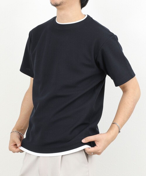 NOLLEY’S（ノーリーズ）の「ケーブルニットダブルカラーTee 26SS（Tシャツ/カットソー・メンズ・ネイビー/ベージュ/ホワイト・XL/L/M/S）」の3枚目の写真