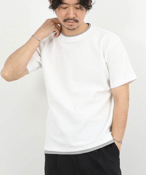 NOLLEY’S（ノーリーズ）の「ケーブルニットダブルカラーTee 26SS（Tシャツ/カットソー・メンズ・ネイビー/ベージュ/ホワイト・XL/L/M/S）」の2枚目の写真
