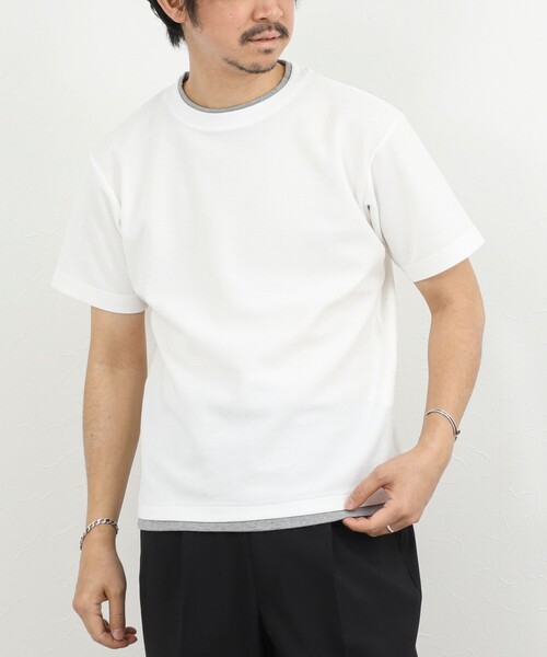 NOLLEY’S（ノーリーズ）の「ケーブルニットダブルカラーTee 26SS（Tシャツ/カットソー・メンズ・ネイビー/ベージュ/ホワイト・XL/L/M/S）」の4枚目の写真