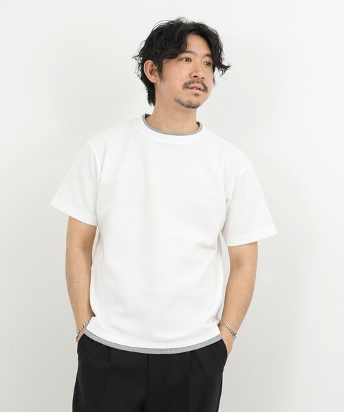 NOLLEY’S（ノーリーズ）の「ケーブルニットダブルカラーTee 26SS（Tシャツ/カットソー・メンズ・ネイビー/ベージュ/ホワイト・XL/L/M/S）」の7枚目の写真