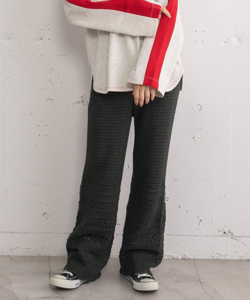 POU DOU DOU（プードゥドゥ）の「アイレットボーダーニットパンツ（その他パンツ・レディース・ダークグレー/アイボリー・3）」の18枚目の写真