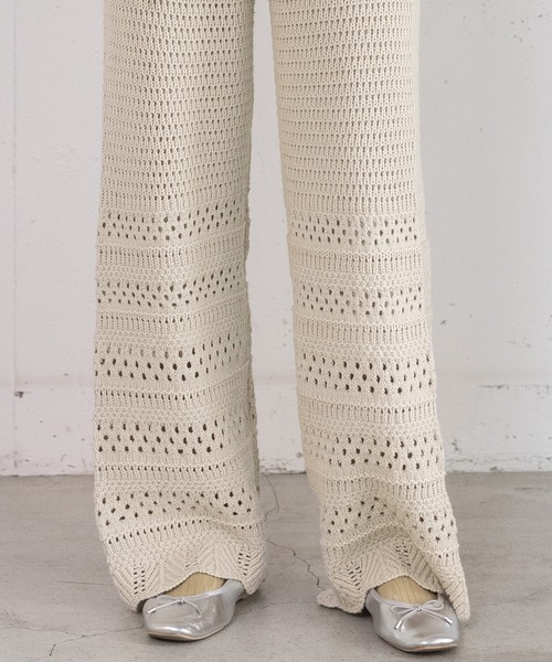 POU DOU DOU（プードゥドゥ）の「アイレットボーダーニットパンツ（その他パンツ・レディース・ダークグレー/アイボリー・3）」の5枚目の写真