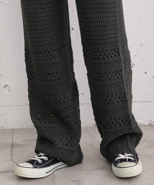 POU DOU DOU（プードゥドゥ）の「アイレットボーダーニットパンツ（その他パンツ・レディース・ダークグレー/アイボリー・3）」の6枚目の写真