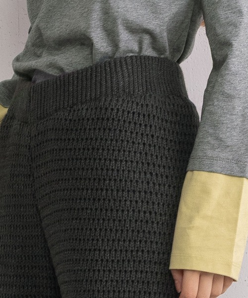 POU DOU DOU（プードゥドゥ）の「アイレットボーダーニットパンツ（その他パンツ・レディース・ダークグレー/アイボリー・3）」の7枚目の写真