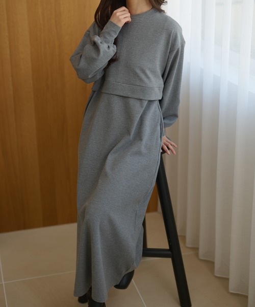 DAYRA(デイラ)の「セットアップ風 切替え マキシ 長袖 ワンピース(ワンピース・レディース・モカ/グレー/ブラック・S/FREE)」の2枚目の写真