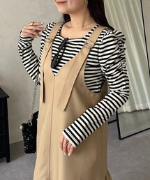 prose verse | 袖シャーリングギャザーボーダートップス(Tシャツ/カットソー)