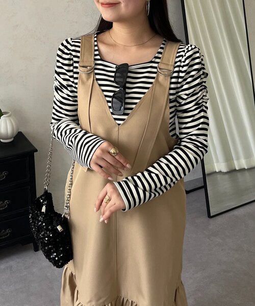 prose verse（プロズヴェール）の「袖シャーリングギャザーボーダートップス（Tシャツ/カットソー・レディース・ブラック系その他・LARGE/MEDIUM）」の18枚目の写真