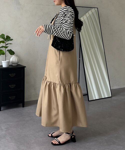 prose verse（プロズヴェール）の「袖シャーリングギャザーボーダートップス（Tシャツ/カットソー・レディース・ブラック系その他・LARGE/MEDIUM）」の4枚目の写真