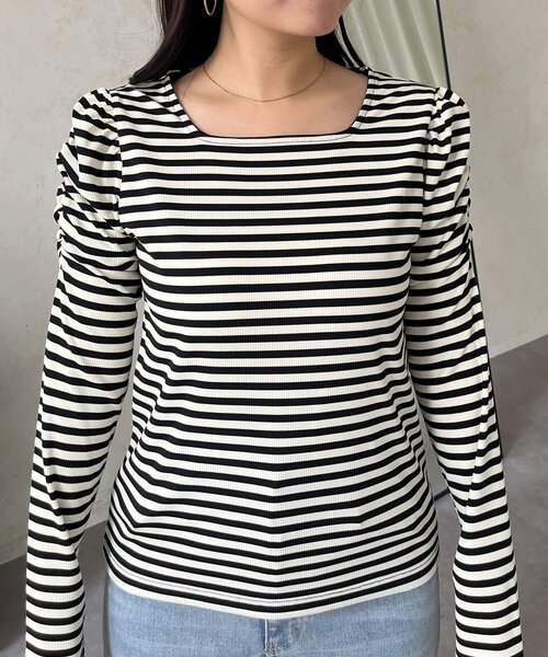 prose verse（プロズヴェール）の「袖シャーリングギャザーボーダートップス（Tシャツ/カットソー・レディース・ブラック系その他・LARGE/MEDIUM）」の22枚目の写真