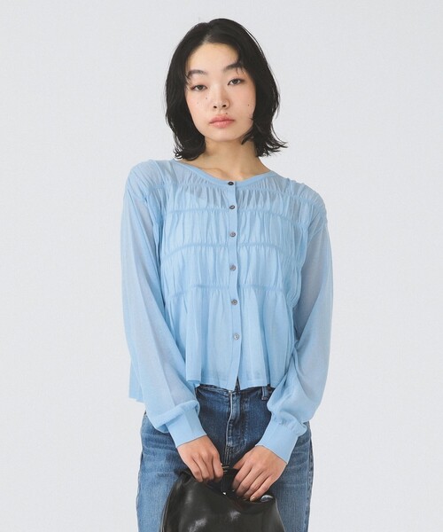 Ray BEAMS(レイビームス)の「シアーシャーリング クルーネック カーディガン(ニット/セーター・レディース・ホワイト/サックスブルー/ブラック・ONE SIZE)」の3枚目の写真