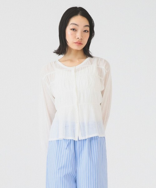 Ray BEAMS(レイビームス)の「シアーシャーリング クルーネック カーディガン(ニット/セーター・レディース・ホワイト/サックスブルー/ブラック・ONE SIZE)」の5枚目の写真