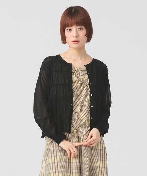 Ray BEAMS(レイビームス)の「シアーシャーリング クルーネック カーディガン(ニット/セーター・レディース・ホワイト/サックスブルー/ブラック・ONE SIZE)」の9枚目の写真