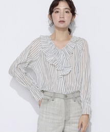 K.T KIYOKO TAKASE | シワ加工ストライプ ラッフルシャツブラウス(シャツ/ブラウス)