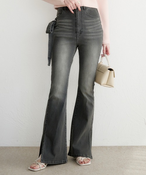 side ribbon high waist flare denim / サイドリボンハイウエスト