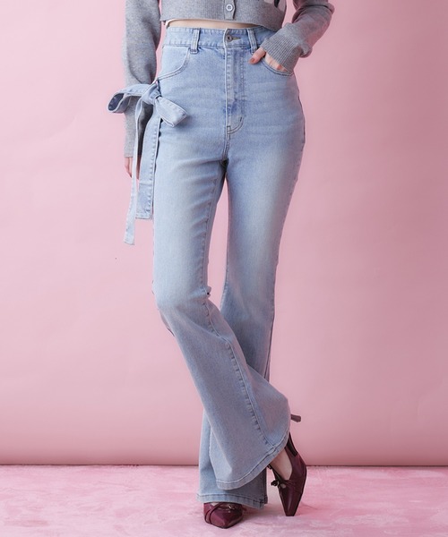 side ribbon high waist flare denim / サイドリボンハイウエスト