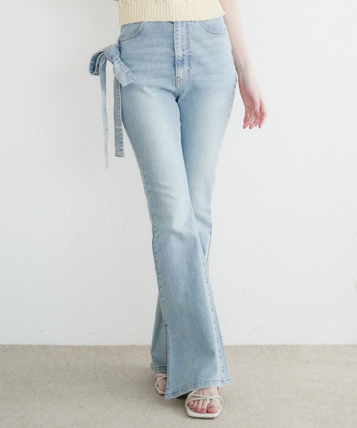 fupel(フぺル)の「side ribbon high waist flare denim / サイドリボンハイウエストフレアデニム(デニムパンツ・レディース・グレー/ライトブルー・FREE)」の18枚目の写真