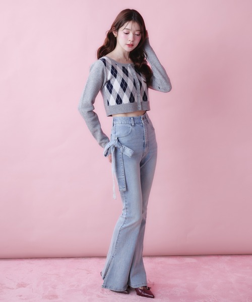 fupel(フぺル)の「side ribbon high waist flare denim / サイドリボンハイウエストフレアデニム(デニムパンツ・レディース・グレー/ライトブルー・FREE)」の8枚目の写真
