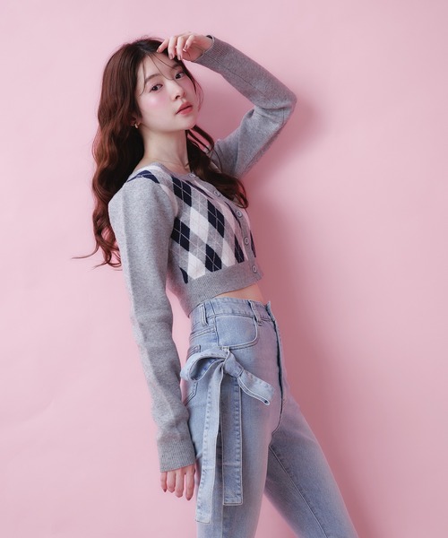 fupel(フぺル)の「side ribbon high waist flare denim / サイドリボンハイウエストフレアデニム(デニムパンツ・レディース・グレー/ライトブルー・FREE)」の16枚目の写真