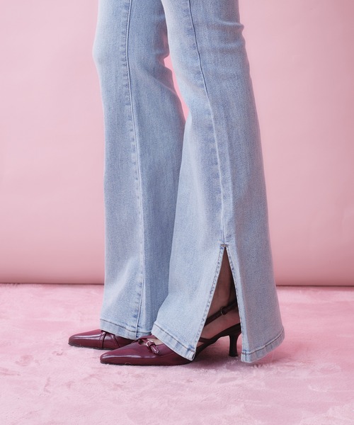fupel(フぺル)の「side ribbon high waist flare denim / サイドリボンハイウエストフレアデニム(デニムパンツ・レディース・グレー/ライトブルー・FREE)」の13枚目の写真
