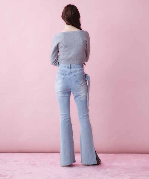 fupel(フぺル)の「side ribbon high waist flare denim / サイドリボンハイウエストフレアデニム(デニムパンツ・レディース・グレー/ライトブルー・FREE)」の11枚目の写真