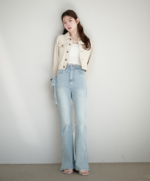 fupel(フぺル)の「side ribbon high waist flare denim / サイドリボンハイウエストフレアデニム(デニムパンツ・レディース・グレー/ライトブルー・FREE)」の21枚目の写真