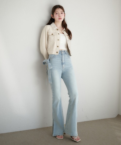 fupel(フぺル)の「side ribbon high waist flare denim / サイドリボンハイウエストフレアデニム(デニムパンツ・レディース・グレー/ライトブルー・FREE)」の22枚目の写真