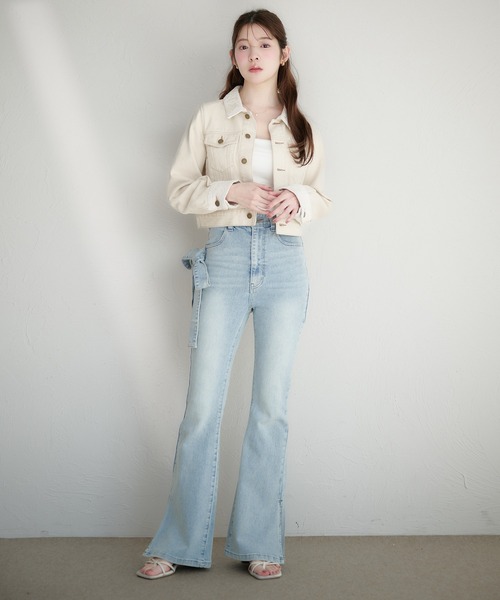 fupel(フぺル)の「side ribbon high waist flare denim / サイドリボンハイウエストフレアデニム(デニムパンツ・レディース・グレー/ライトブルー・FREE)」の20枚目の写真