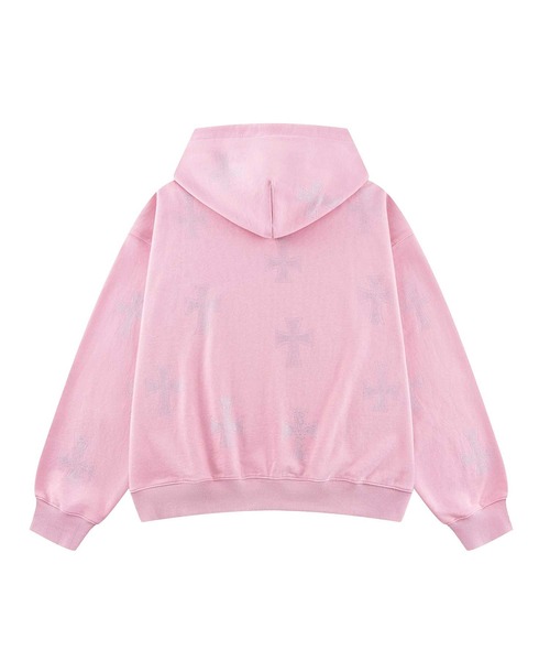 UNKNOWN LONDON(アンノウン・ロンドン)の「ジップフーディ|Pink Allover Cross Rhinestone Zip Hoodie|Unknown London(パーカー・メンズ・ピンク・X-LARGE/LARGE/SMALL/MEDIUM)」の7枚目の写真