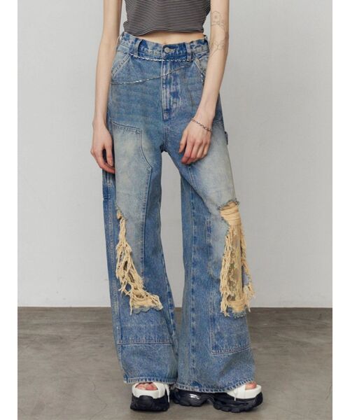 EMODA(エモダ)の「レースクラッシュルーズジーンズ(デニムパンツ・レディース・ブルー/ブラック・MEDIUM/SMALL)」の9枚目の写真